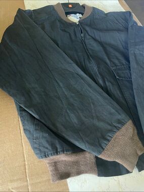 Men's Black Bomber Jacket with Brown Rib Trim